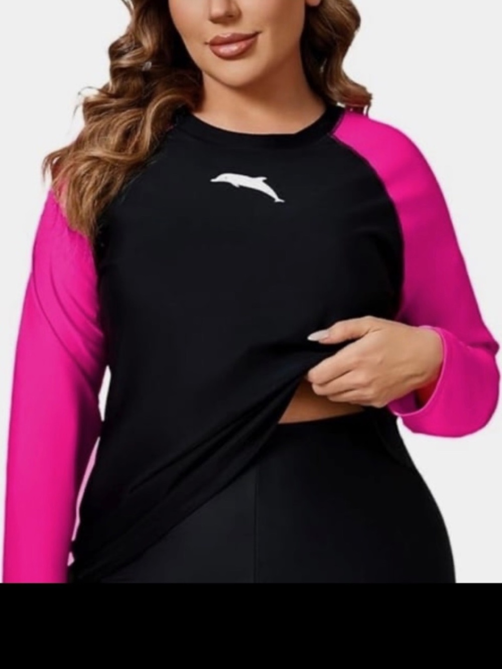 Halcurt Dolphin Logo Black & Hot Pink Raglan Women's Top. Sz 2XL.